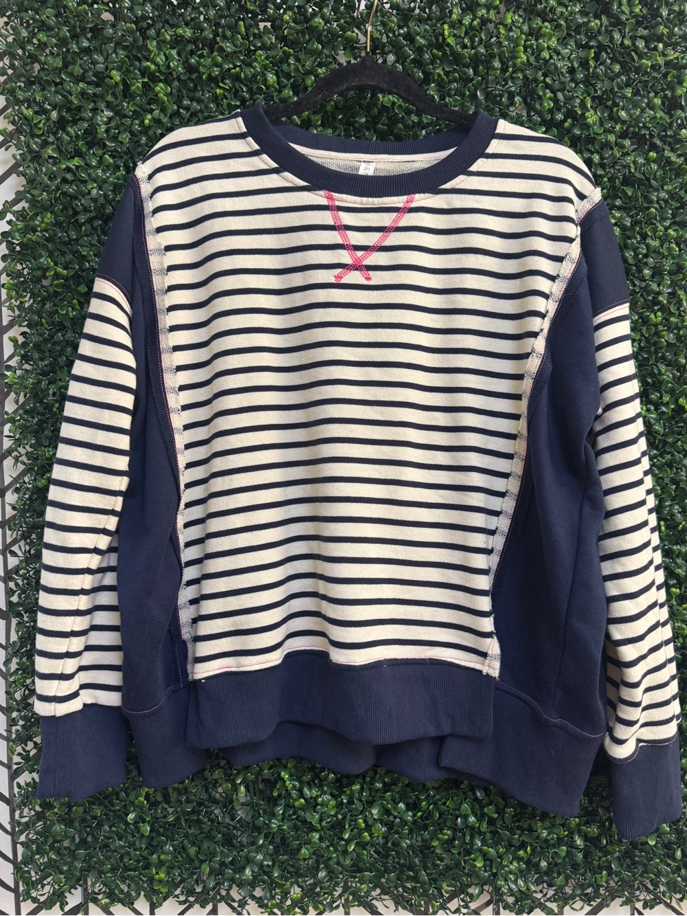 Striped Navy and White Womens Pullover Sweatshirt